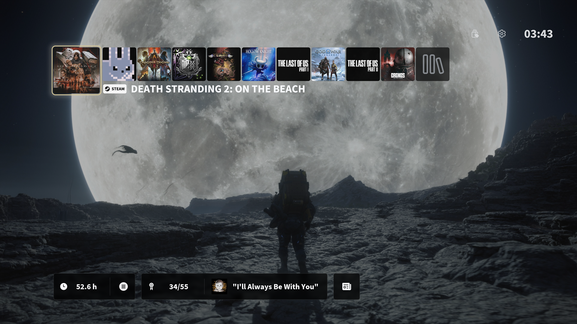 Ammonis home screen with game library, playtime, and achievement progress